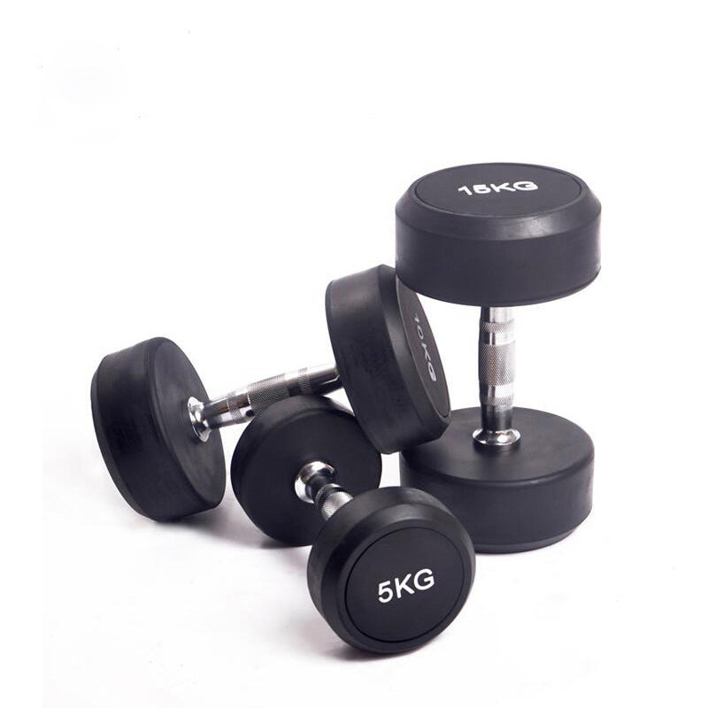 Haltères de fitness à tête ronde caoutchoutée en fonte