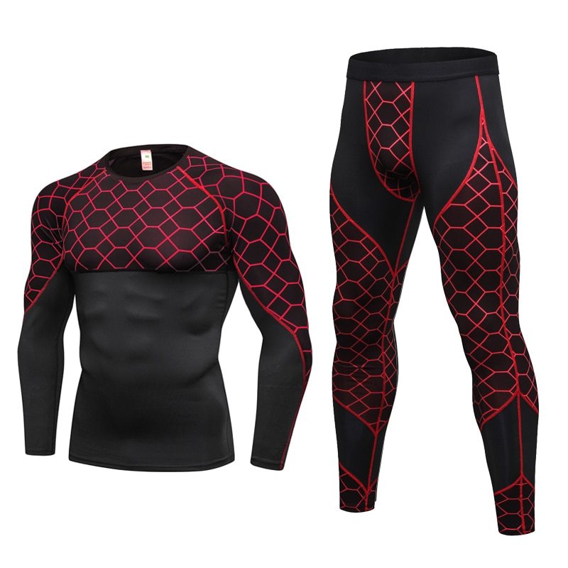 Ensemble de jogging de compression pour hommes, vêtements de sport, t-shirt long et pantalon, collants d'entraînement de fitness, 2 pièces
