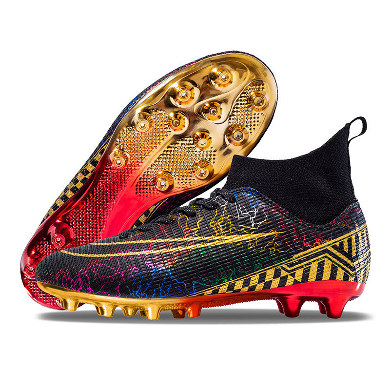 Zapatos de fútbol de caña alta con suela dorada para entrenamiento, para estudiantes de secundaria, de césped artificial, para hombre