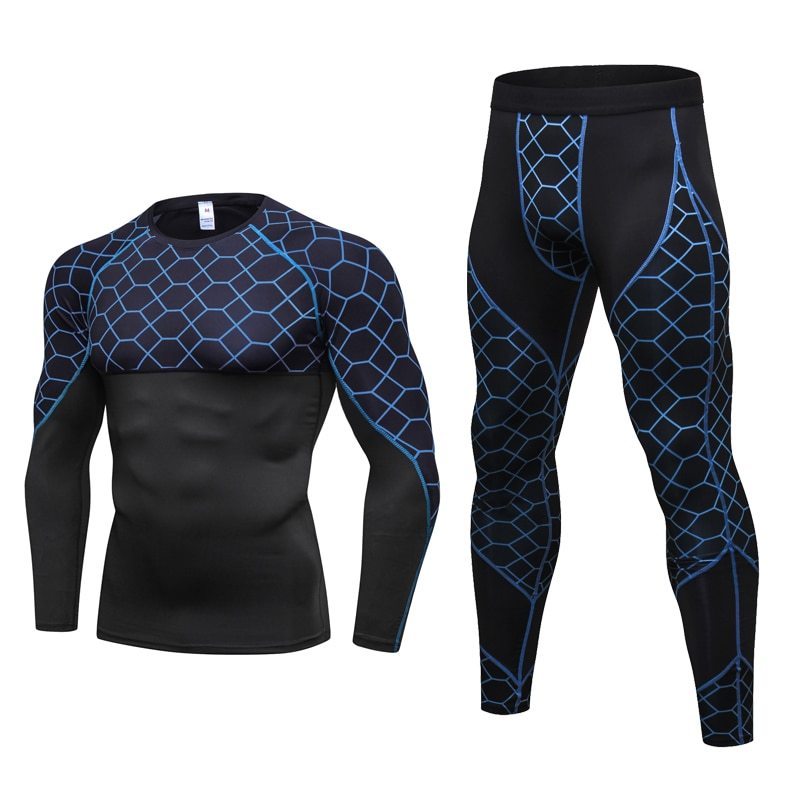 Ensemble de jogging de compression pour hommes, vêtements de sport, t-shirt long et pantalon, collants d'entraînement de fitness, 2 pièces