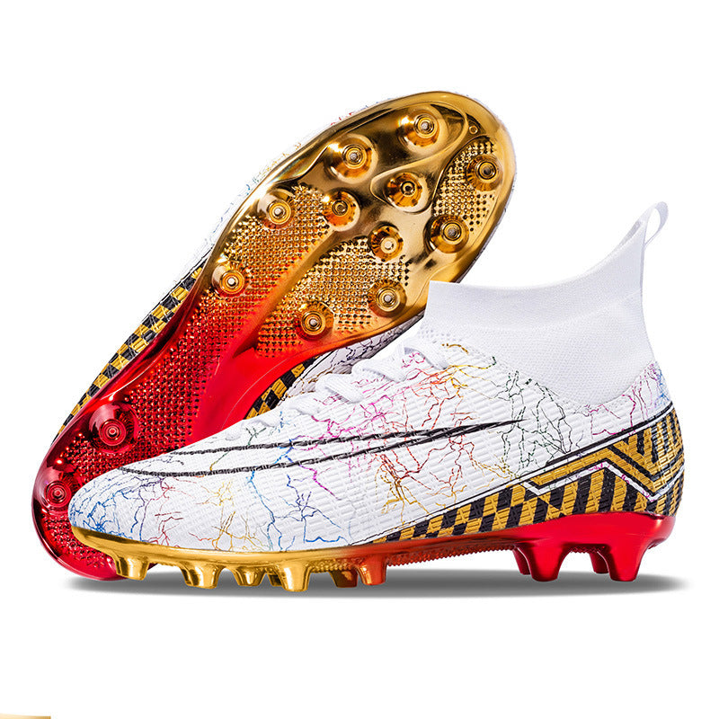 Zapatos de fútbol de caña alta con suela dorada para entrenamiento, para estudiantes de secundaria, de césped artificial, para hombre