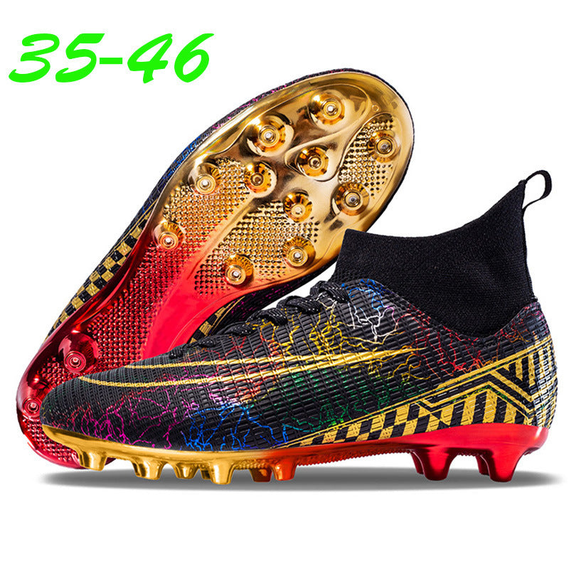 Zapatos de fútbol de caña alta con suela dorada para entrenamiento, para estudiantes de secundaria, de césped artificial, para hombre