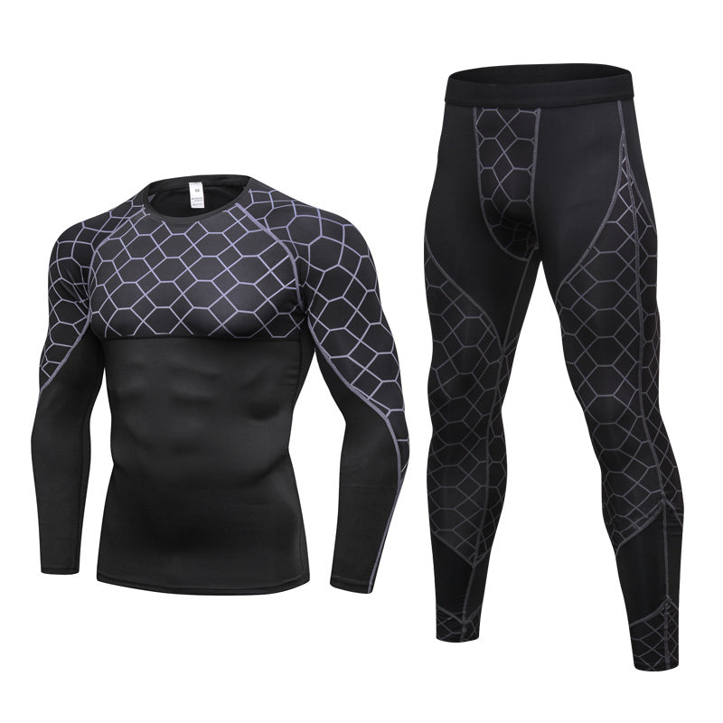 Ensemble de jogging de compression pour hommes, vêtements de sport, t-shirt long et pantalon, collants d'entraînement de fitness, 2 pièces