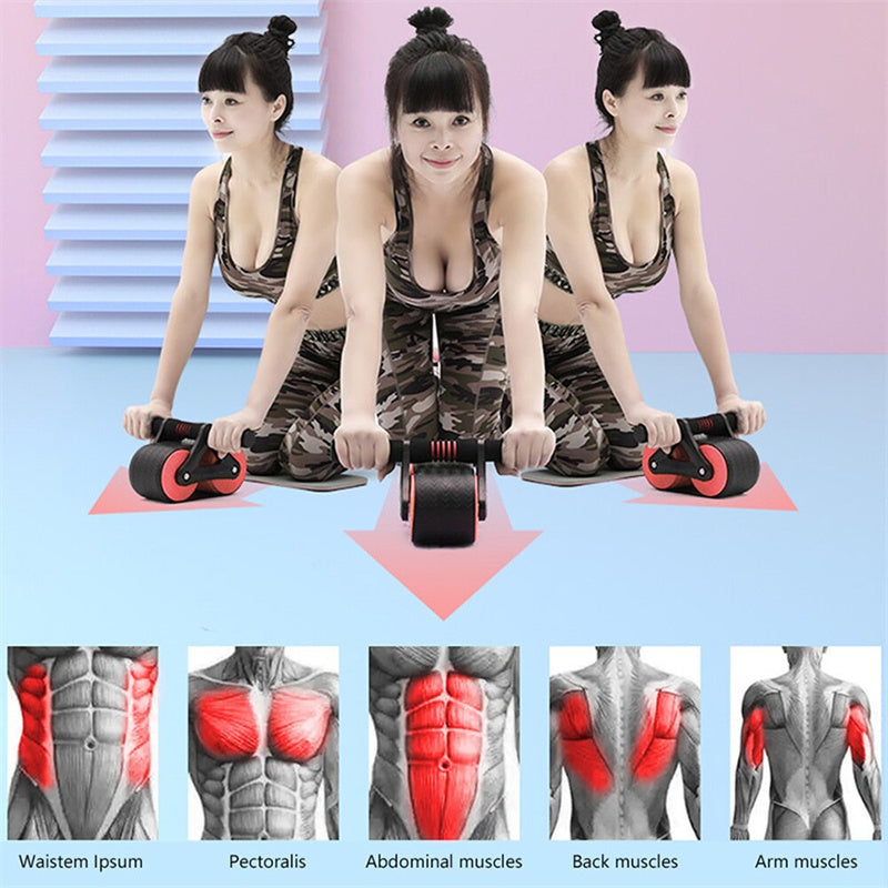 Ejercitador abdominal de doble rueda para mujeres y hombres, con rebote automático, rodillo para abdominales, entrenador de cintura, gimnasio, deportes, dispositivos de ejercicio en casa.