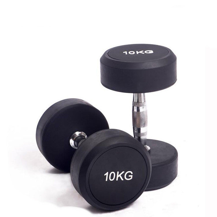 Haltères de fitness à tête ronde caoutchoutée en fonte
