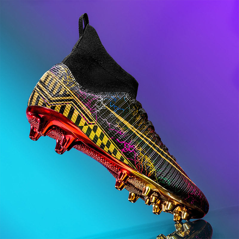 Zapatos de fútbol de caña alta con suela dorada para entrenamiento, para estudiantes de secundaria, de césped artificial, para hombre